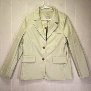 New Love Tree Blazer Woman Yellow Large Faux Leather Jacket‎ Career Office